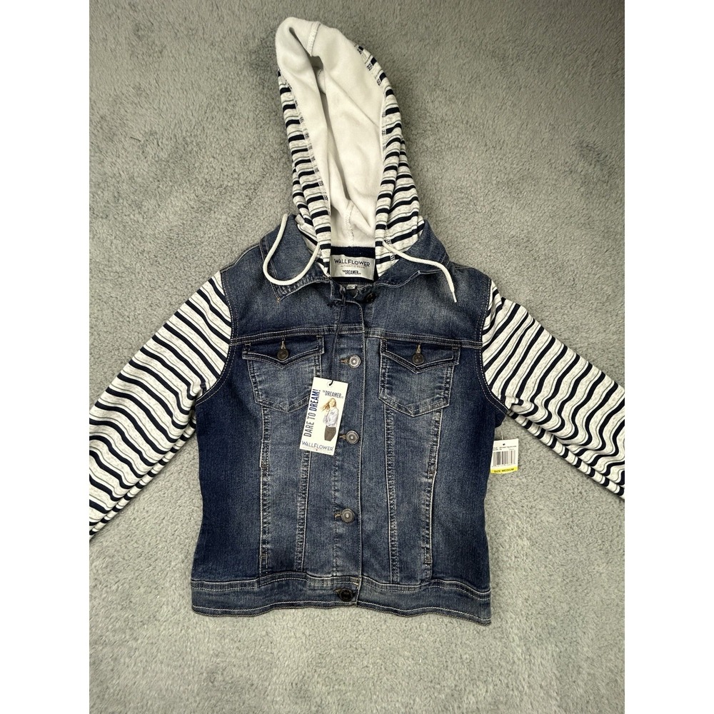 Wallflower Dreamer Knit Southwest Sleeves Denim Hoodie Jacket Womens Size Medium